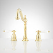 Victorian Gooseneck Lavatory Faucet with Porcelain Lever Handles and Rod Type Drain - 8