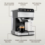 Chefman CafMaster Pro Espresso Machine, 15-Bar Pump, Built-In Milk Frother, 1.8 Liter Removable Water Reservoir, Stainless Steel, RJ54-I-SV-AM