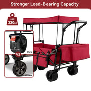 Vecukty VKZH080501GL02 Collapsible Garden Wagon Cart with Removable Canopy, Red