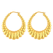 Brilliance Fine Jewelry 14K Gold Plated Sterling Silver Oval Scallop Hollow Hoop Earrings, Yellow