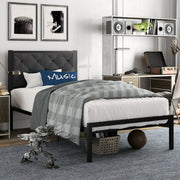 Amolife 1015038-1 Twin Size Metal Bed Frame With Upholstered Headboard, Dark Grey