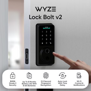 Wyze WLCKB2WMT Lock Bolt v2, Smart Wi-Fi Deadbolt with Fingerprint Scanner, Keyless Entry, Keypad with 50 Passcodes, Built-in Wi-Fi 6, Auto-Lock, 8-Month Battery