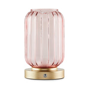 Mainstays Lucidity Lights Rechargeable 8.5 in Ribbed Pink Glass Uplight with Gold Metal Base and Dimmable LED Touch Control
