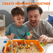 Klever Kits Construction Sensory Bin with Glow-in-the-Dark Rocks, Mess-Free Moldable Sand, Vehicle Toys, Castle Molds, Storage Container for Kids Age 3+