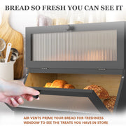 GAMBE Double Layer Bamboo Bread Box with Frosted Acrylic Door Panel, Black, Large Capacity Kitchen Countertop Organizer
