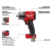 Milwaukee M18 FUEL 18V Mid Torque 1/2 in. Impact Wrench with M12 FUEL 3/8 in. High Speed Ratchet Combo Kit, Red Black, 3890-22