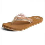 Reef Baja Elana Women's Sandals, Multi-Color Webbing Upper, Brushed EVA Footbed, Flexible TPR Outsole, Brown/Pink, CJ7336
