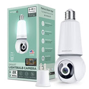 Merkury Innovations MI-CW107-199W 2K Light Bulb Security Camera, 4MP Ultra HD, 360 Pan Tilt, Night Vision, Motion Detection, Two-Way Audio, WiFi, E26 Socket