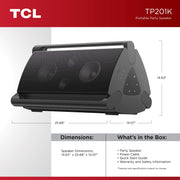 TCL TP201K Bluetooth Party Speaker, 220W Powerful Sound, 5 RGB Dynamic Light Shows, 12-Hour Battery, IPX4 Splash-Proof