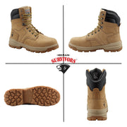 Herman Survivors Mens Grizzly 8in Steel Toe Work Boots, Beige, Wide Width, Lace-Up, Rubber Outsole, MNHS49DP001