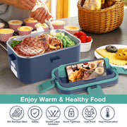 Livhil Electric Lunch Box Food Heater, 60W Fast Heating, 1.8L Stainless Steel Container with 0.45L Separate Compartment