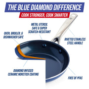 Blue Diamond 14 Piece Cookware Set, Diamond-Infused Ceramic Nonstick, PFAS-Free, Oven Safe to 600F, Dishwasher Safe, Blue