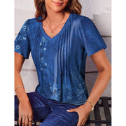 Fantaslook Womens Blouse, Dressy Casual V Neck Pleated Tunic Top, A Blue Floral