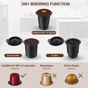 SiFENE 3 in 1 Single Serve Coffee Maker with Removable 50 oz Water Reservoir, Stainless Steel, Red, KC101