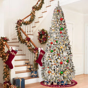GVDV 016505 7.5-ft Pre-Lit Snow Flocked Artificial Christmas Tree with Pinecones & Berries