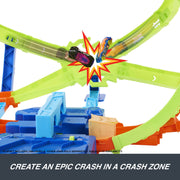 Mattel Hot Wheels Stunt Tracks Hypersphere Crash Playset with Motorized Booster, 1:64 Scale Die-Cast Car, Multicolor