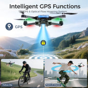 KINGULL GPS Drone with 4K Ultra HD Camera, Foldable Quadcopter, 4.5 inch HD Screen on Remote Controller, Follow Me, FPV, Auto Return, 2 Batteries for 45 Min Flight Time, Black