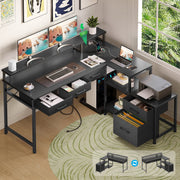 KKL KKL- Computer Desk with Drawers L Shaped Gaming Desk with Power Outlet & Storage Drawers, 53