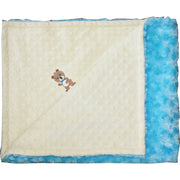 Lil' Cub Hub Minky Nursery Bed Blanket, Reversible Yellow Dot and Turquoise Rosebud with Boy Bear Embroidery, Medium 29x35 in, 4BSYDTR_M