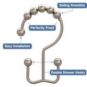 AmazerBath Shower Curtain Hooks, Rust-Resistant Metal, Double Glide Roller Design, Matte Nickel, Set of 12