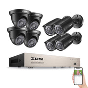 ZOSI 5MP Lite 8 Channel Home Security Camera System, 8 x 1080p Weatherproof Bullet and Dome Cameras, H.265+ Compression, Indoor Outdoor Surveillance DVR Without HDD