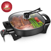 FOHERE 12 Inch Deep Non-Stick Electric Skillet with Tempered Glass Lid, 1360W, Black
