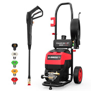Powersmart USA Electric Pressure Washer, 2600 PSI, 1.4 GPM, Turbo and Multi-Angle Nozzles, 27ft Hose, 35ft Cord, Metal Spray Wand, 8-Inch Wheels, DW1026A