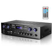 Donner EC6507 Bluetooth 5.0 Stereo Audio Amplifier Receiver, 4 Channel, 440W Peak Power Home Theater Stereo Receiver USB, SD,FM, 2 Mic in Echo, RCA, LED, Speaker Selector for Studio, Home-MAMP5