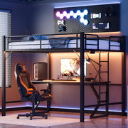 Zimtown Loft Bed Queen Size with LED Charging Station USB-C Port Heavy Duty Metal Frame Black 18098201592