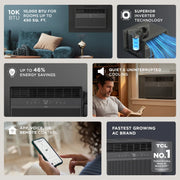 TCL W10WC72-B 10,000 BTU Smart Inverter Window Air Conditioner (Black) - 450 Sq Ft, Up to 46% Energy Savings, Quiet Cooling Tech, 3-in-1 Cooling, Fan & Dehumidifier, Matter Wi-Fi, Remote Control, Black