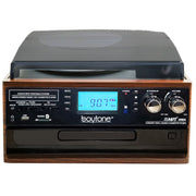 Boytone BT-22MS Record Player Turntable with Bluetooth, AM/FM Radio, Cassette, CD Player, Vinyl to MP3 Conversion, Dual Speakers, USB, SD Slot, Mahogany