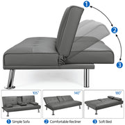 Renwick WDib0m0002 LuxuryGoods Modern Faux Leather Futon with Cupholders and Pillows, Gray