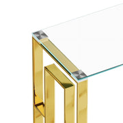 ZENHO Outdoor Dining Table, Modern Rectangular, Golden Stainless Steel Frame, Reinforced Transparent Glass Top, Seats 6, 60 in