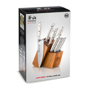 Cangshan Alps Series Kitchen Knife Set, German Steel Forged Blades, 12-Piece with Acacia Wood Block, White, 1026665