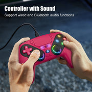 Gamrombo LED Wireless Video Game Controller for P5 Pro Slim and PC, Bluetooth 5.3, RGB Lighting, Dual Vibration, Turbo Function, 6-Axis Motion Control, 3.5mm Audio Jack, Rechargeable Battery, Red, 5188