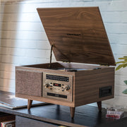 Crosley Serenade 8-in-1 Multi-Format Record Player with Bluetooth, 3-Speed Turntable, CD, Cassette, AM/FM Radio, Walnut