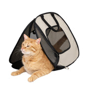 SportPet Designs Pop Open Foldable Soft-Sided Cat Carrier with Breathable Mesh Panels, Secure Zipper Closure, Beige, 20 in