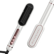 Blush Marks Hair Straightener Brush with Nano Titanium Coating, 9 Temperature Settings, LED Display, Ionic Technology, Anti-Scald Design, White