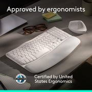 Logitech Wave Keys Wireless Ergonomic Keyboard with Cushioned Palm Rest, Multi-Device Bluetooth Connectivity, Off White, 920-012275