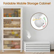 GARITIN 92 Qt Stackable Storage Bins with Lids and Wheels, 4 Tier Folding Storage Box with Doors, Plastic Closet Organizers and Storage Containers for Living Room, Office, Dorm
