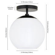 Evelyn&Zoe 9 in Matte Black Metal and Milk Glass Semi Flush Mount Ceiling Light, Dimmable, SF0788