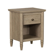 My Texas House Monroe 1 Drawer Nightstand with USB Ports and Outlet, Brushed Oak Finish, Wood Composite, Rectangle, Traditional Style, 451942