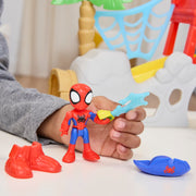 Hasbro Marvel Spidey and His Amazing Friends Water-Webs Spidey Island Playset with 3-Inch Articulated Spidey Figure, Jeff the Terrestrial Shark Minifigure, Pirate Accessories, Red/Blue