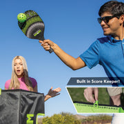Kan Jam Pack 'N Go Pickleball Set, Portable Outdoor Game with 2 Wooden Paddles, 3 Pickleballs, Foldable Goals with Built-in Scoring, Black and Green, 4 Player