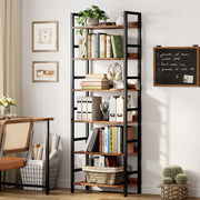 IRONCK 71 in Tall Bookshelf, 6-Tier Industrial Style Metal Rack with Brown Wood Shelves and Black Frame, Adjustable Shelves, Open Storage for Home Office