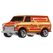 Mattel Hot Wheels Premium Boulevard Ford Transit Supervan 1:64 Scale Die-Cast Van Orange Metallic Retro Striped Graphics Real Riders HRT76