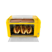 Nostalgia OMHDRTO8YW Yellow Hot Dog Roller with 2-Cooking Racks