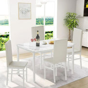 Segmart B1444 5 Piece Kitchen Dining Table and Chair Set, Dining Room Table Set with Faux Marble Table PU Leather Padded Chairs, Rectangle Dining Table Set for 4, Dinette Set for Kitchen Dining Room Small Space, White