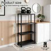 Garitin Plastic 4-Shelf Storage Rack, Multi-Purpose, Black, 24 x 12.2 x 51.57 in