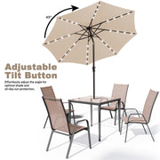 FUNDAZE 9ft Solar Patio Umbrella with 32 LED Lights, Tilt and Crank, 8 Iron Ribs, UV Resistant Polyester Canopy, Beige